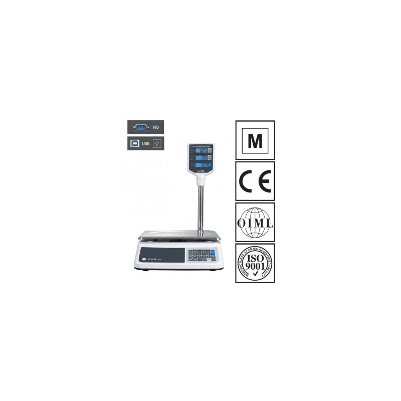 Waga kalkulacyjna CAS PR2N-15CP LCD (w/RS232/USB), biała obudowa